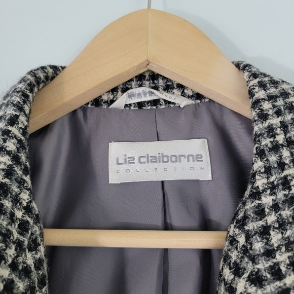 Liz Claiborne Women Wool Blend Silk Black Herringbone Double Breasted Blazer 8 - Picture 9 of 11